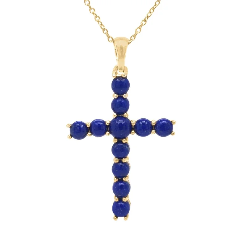 boho style necklace for summer -18K Yellow Gold Over Sterling Silver, Lapis Lazuli Gemstone Cross Pendants