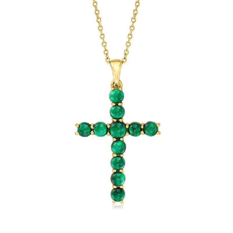 pendant necklace for everyday wear -18K Yellow Gold Over Sterling Silver, Malachite Gemstone Cross Pendants