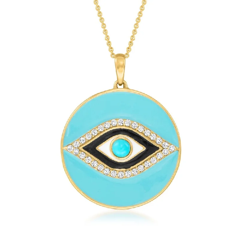 vintage-inspired necklace for women -18K Yellow Gold Over Sterling Silver, Sleeping Beauty Turquoise and White Zircon "Evil Eye" Pendant