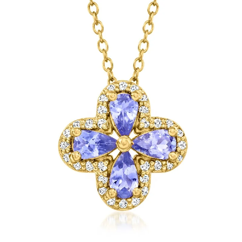 fashion statement necklace -18K Yellow Gold Over Sterling Silver, Tanzanite Gemstone Flower Pendant