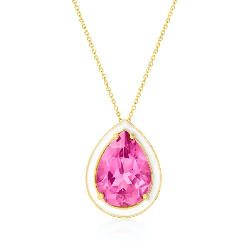 colorful stone necklace for girls -18k Yellow Gold Plating Over Sterling Silver Pink Topaz Gemstone Pendants