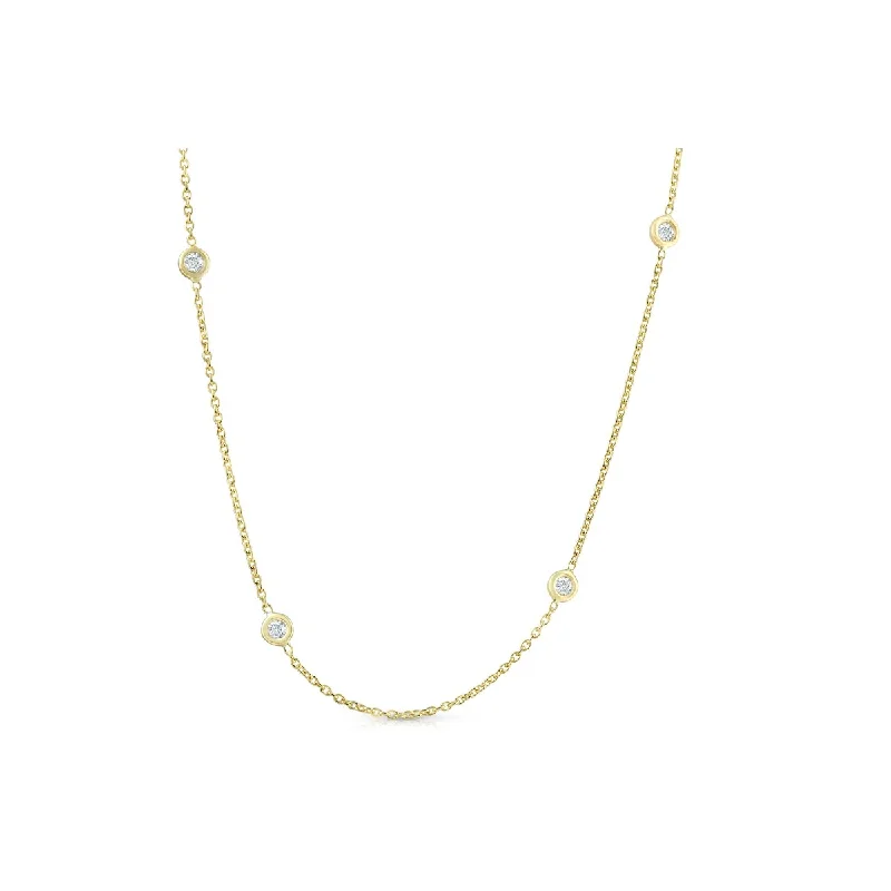 gothic style necklace for men -1ct Diamond Station necklace 18" 14K Yellow Gold Womens Necklace