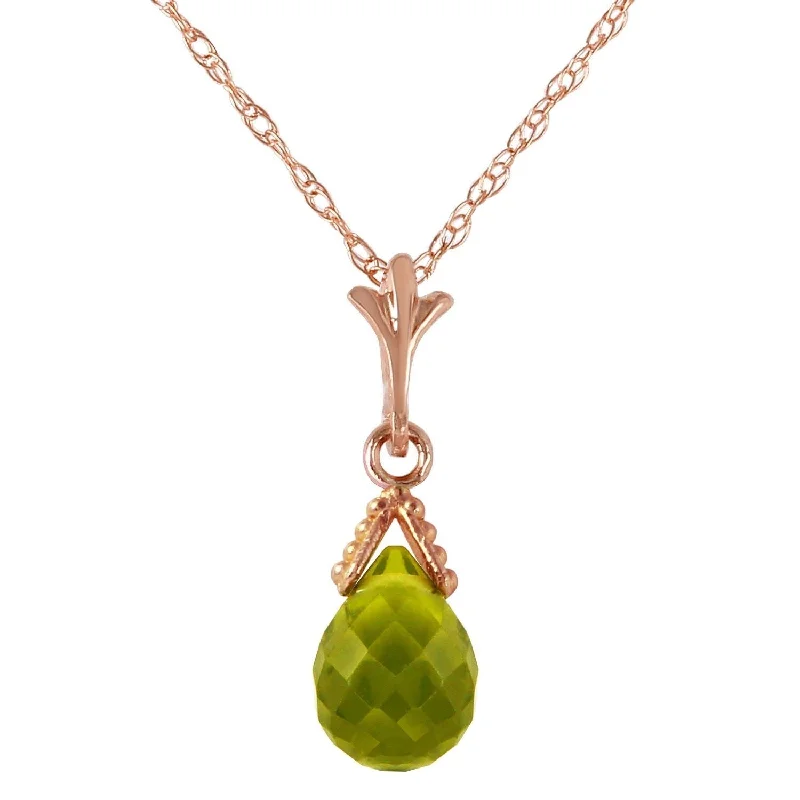 custom engraved necklace for women -2.5 CTW 14K Solid Rose Gold Necklace Briolette Peridot