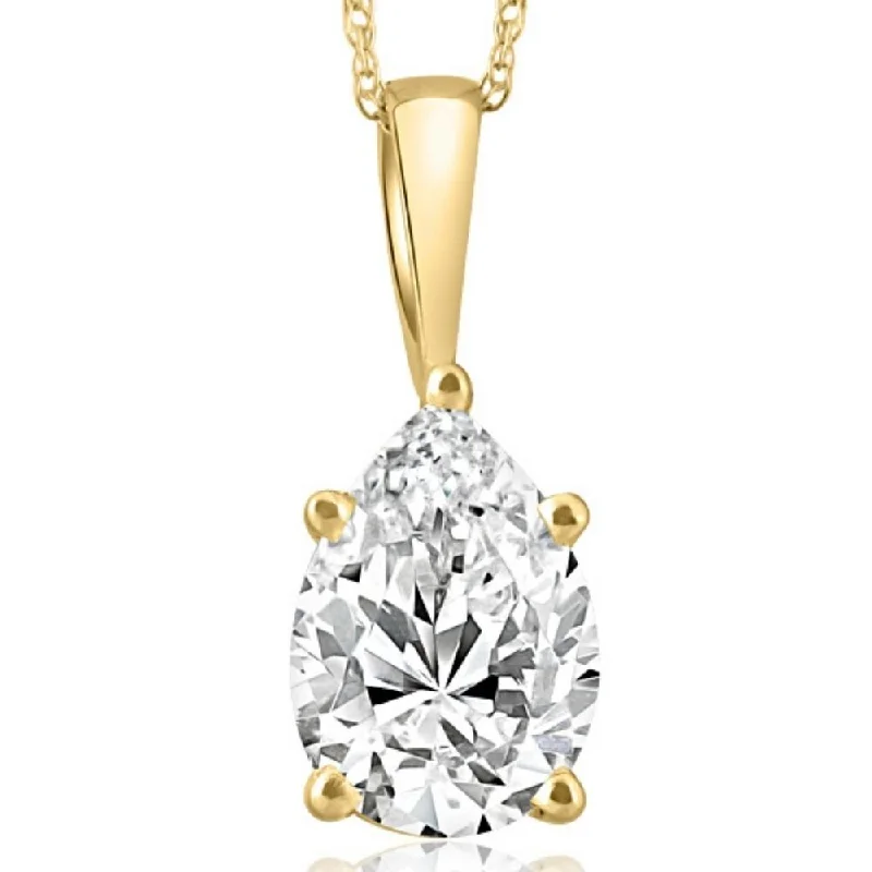 elegant diamond necklace for weddings -2Ct Pear Shape Diamond Solitaire Necklace Yellow Gold Pendant Lab Grown