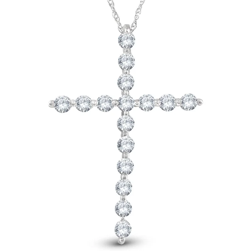 gold necklace for women -3/4Ct Diamond Cross Pendant 10k White Gold