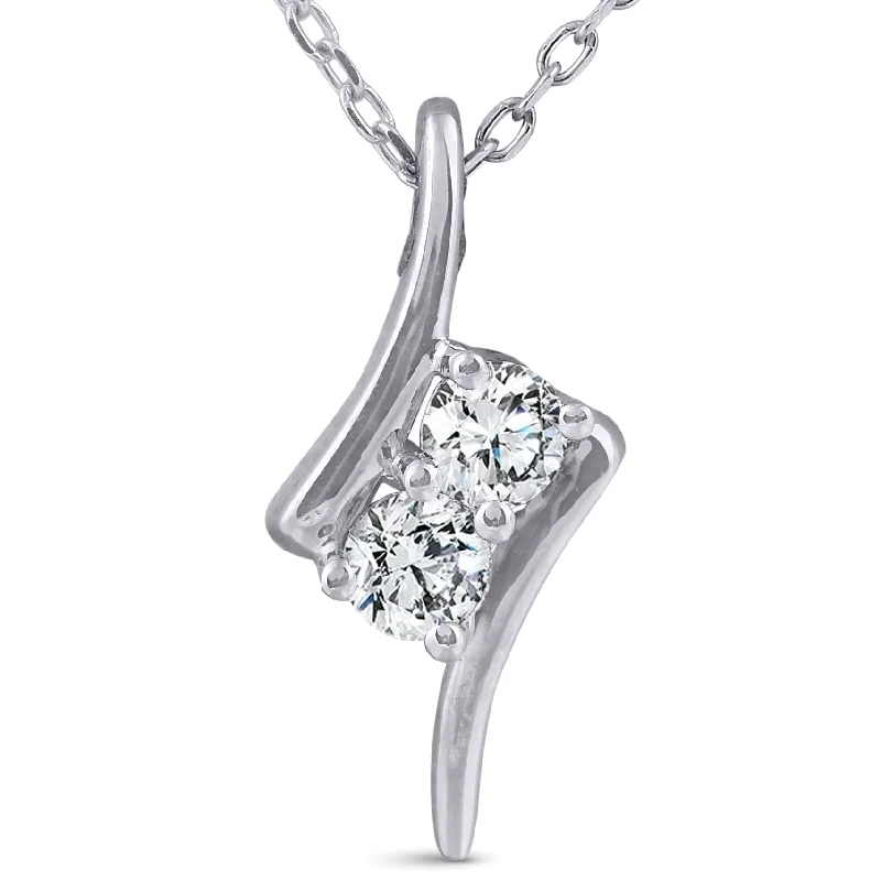 gemstone necklace for women -3/8ct Two Stone Diamond Forever Us Solitaire Pendant White Gold 18" Chain