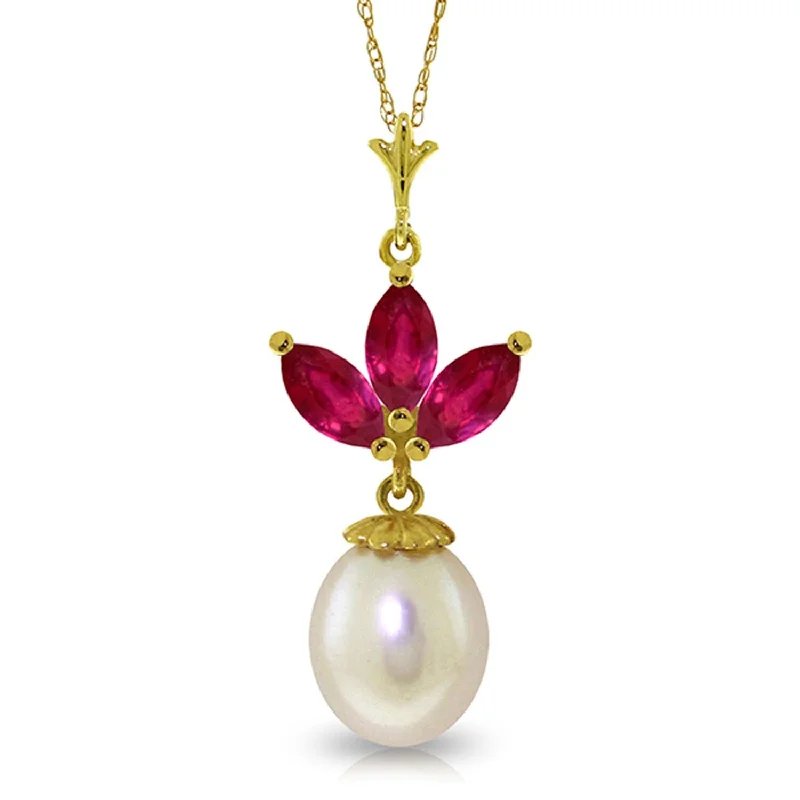 minimalist diamond necklace -4.75 Carat 14K Solid Gold Necklace Natural Gemstone Pearl Ruby