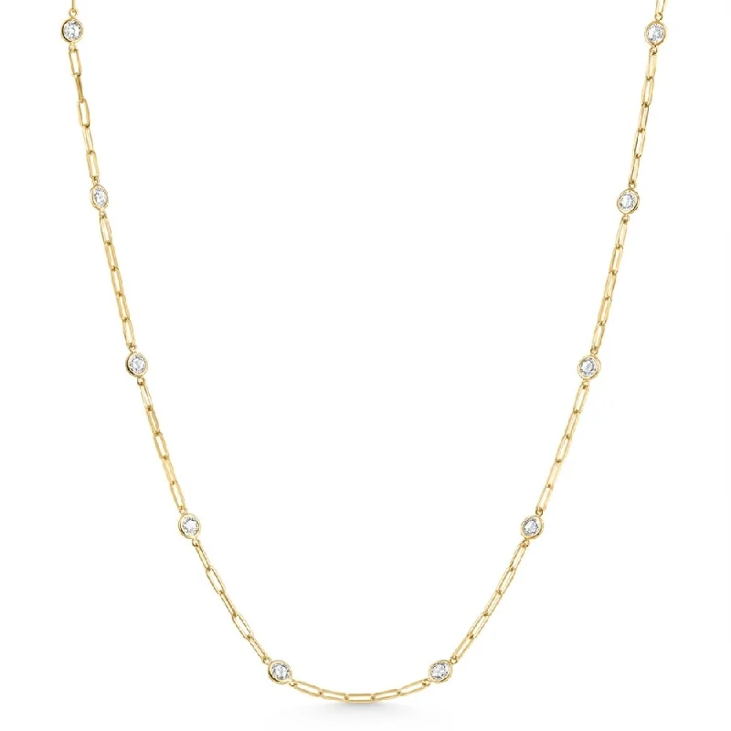 adjustable necklace for women -4Ct Diamond Yellow Gold 18" Paper Clip Diamonds By Yard Necklace lab Grown