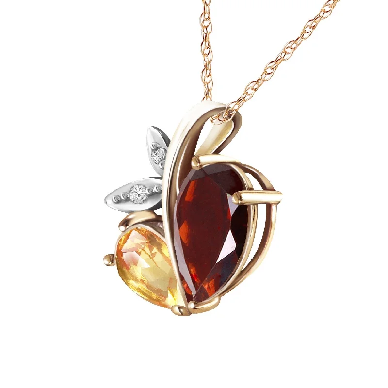 birthstone necklace for birthday gifts -5.06 Carat 14K Solid Gold Heart Necklace Garnet, Citrine & Diamonds