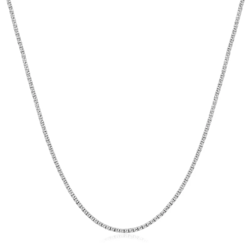 pearl necklace for brides -5Ct Natural Diamond Tennis Necklace White Gold 16"