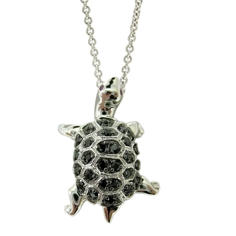 chunky chain necklace for men -925 Sterling Silver Black Spinel Gemstone Turtle Tortoise Pendant