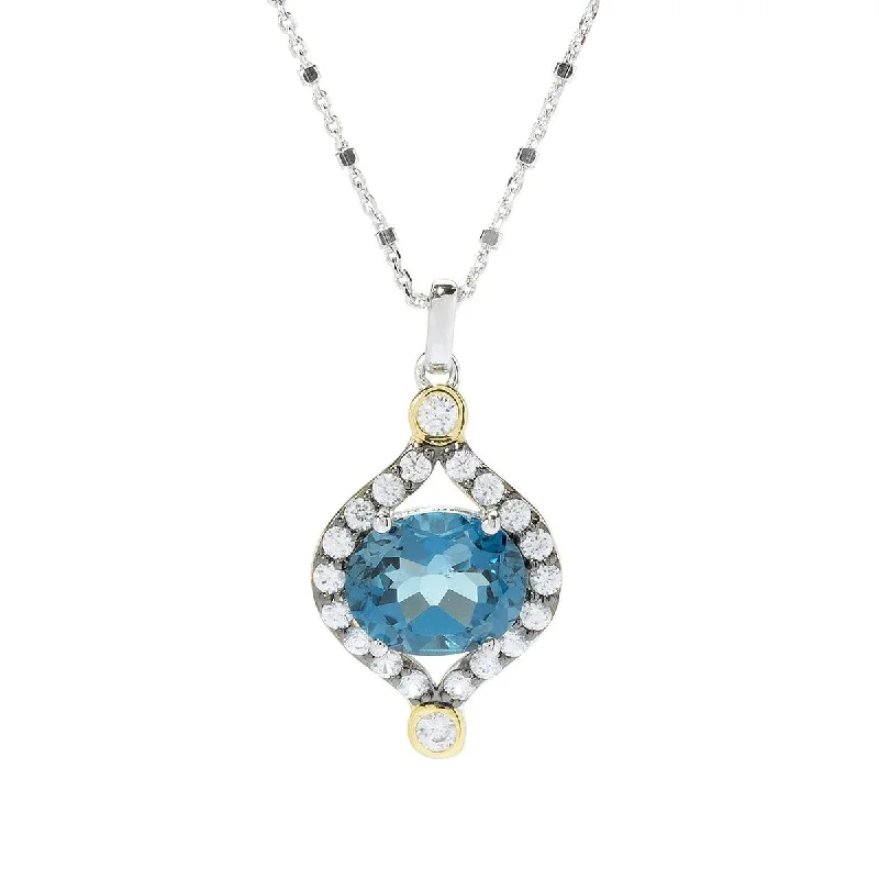 birthstone necklace for women -925 Sterling Silver London Blue Topaz and White Zircon Pendant