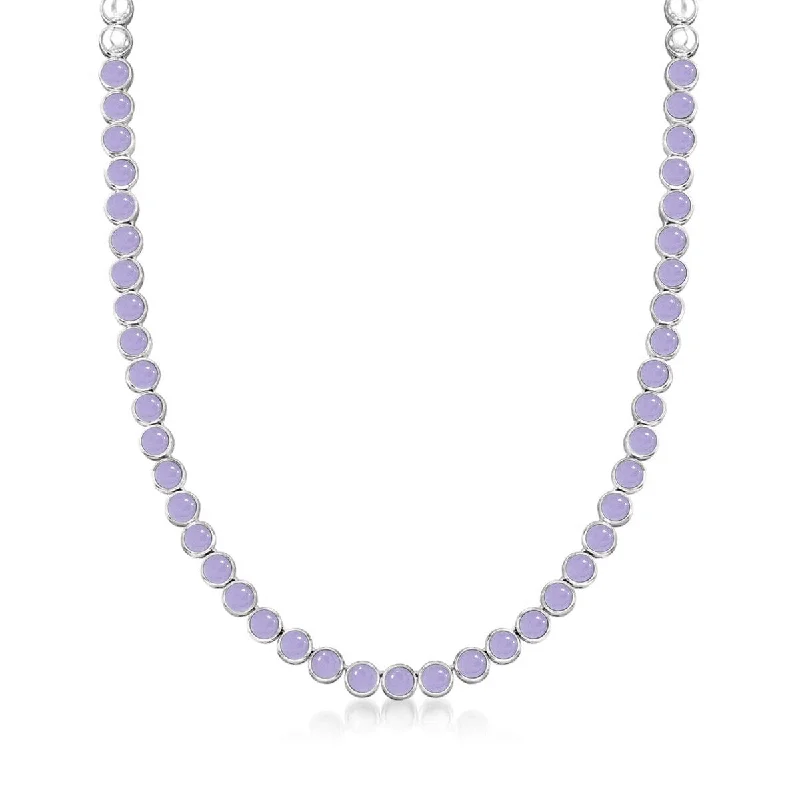 minimalist diamond necklace -925 Sterling Silver Purple Jade Gemstone Tennis Necklace