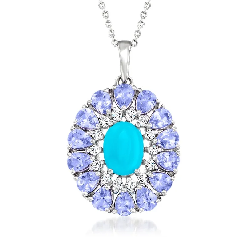 fashion jewelry necklace for women -925 Sterling Silver Sleeping Beauty Turquoise and Tanzanite Gemstone Pendants