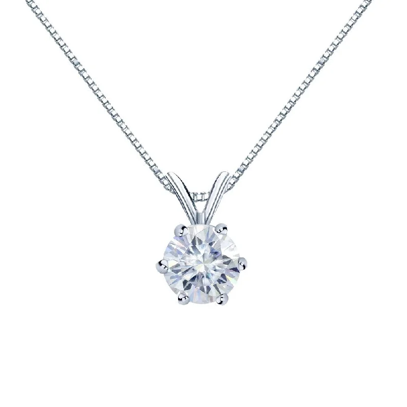 heart shaped necklace for girls -Auriya 1 1/2ctw Round Solitaire Moissanite Necklace 14k Gold - 7.4 mm - 7.4 mm