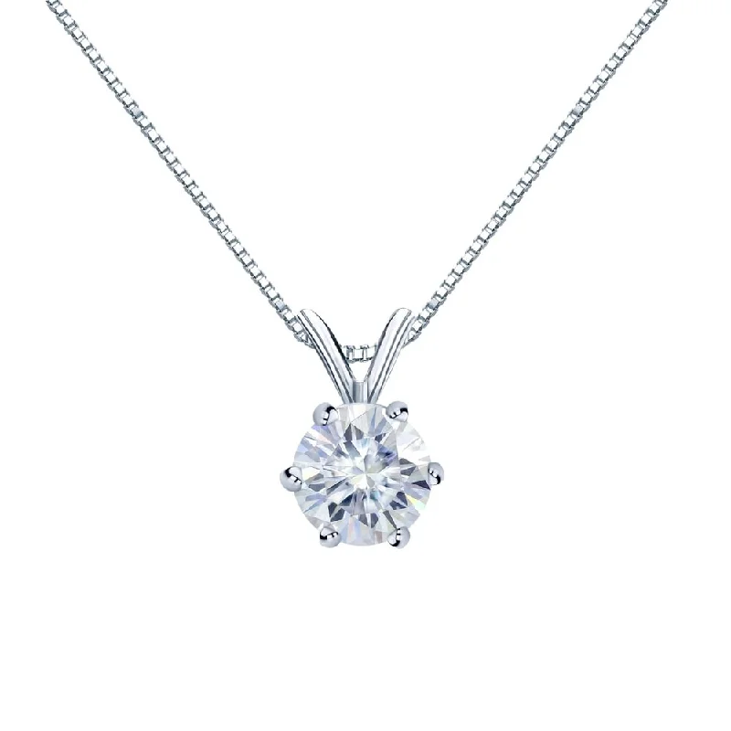 luxury necklace for special occasions -Auriya 1 1/2ctw Round Solitaire Moissanite Necklace 18k Gold - 7.4 mm - 7.4 mm