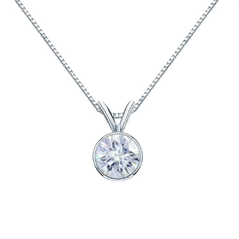 luxury necklace for special occasions -Auriya 1 1/4ctw Bezel-set Round Moissanite Necklace 14k Gold - 7 mm - 7 mm