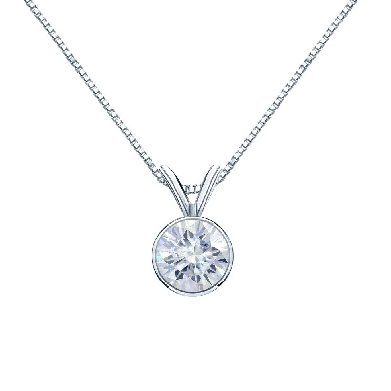 diamond pendant necklace -Auriya 1 1/4ctw Bezel-set Round Moissanite Necklace 18k Gold - 7 mm - 7 mm