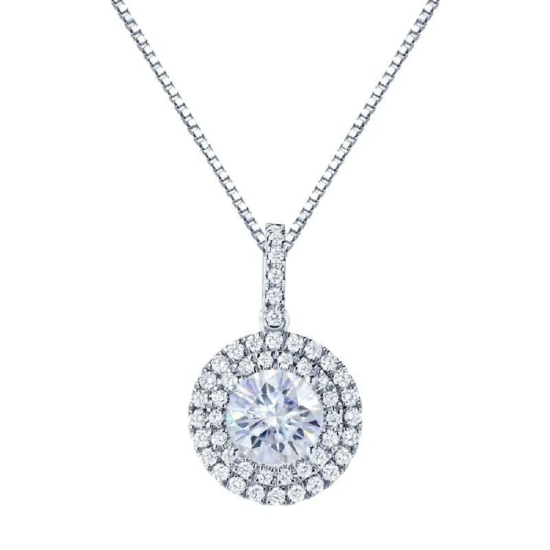 18k gold necklace for men -Auriya 14k Gold 3 1/2ct Double Halo Moissanite and Diamond Necklace 3/4ct TDW