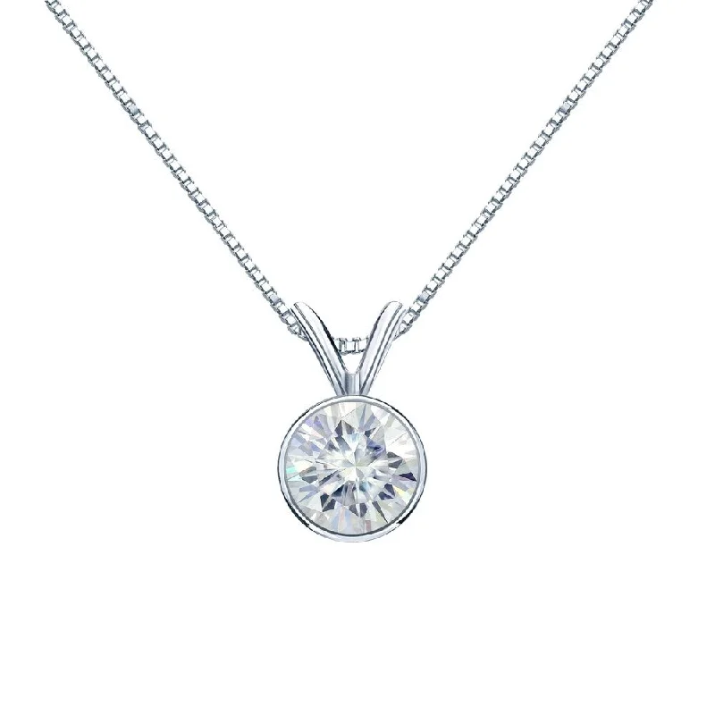 adjustable necklace for women -Auriya 18k Gold 3/4ct TW Round Bezel-set Moissanite Necklace Solitaire - 5.9 mm - 5.9 mm