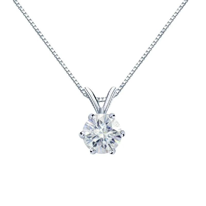 elegant diamond necklace for weddings -Auriya Round Solitaire Moissanite Necklace 1ctw 6-prong Basket 18k Gold - 6.5 mm - 6.5 mm