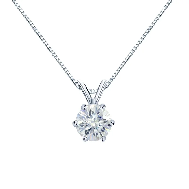 rose gold necklace for bridesmaids -Auriya Round Solitaire Moissanite Necklace 3/4ctw 6-prong Basket 18k Gold - 5.9 mm - 5.9 mm