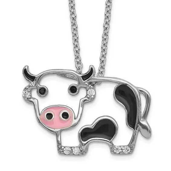 butterfly pendant necklace -Cheryl M Sterling Silver CZ Enamel Cow Necklace