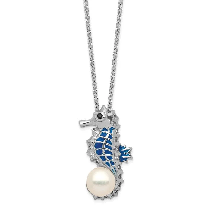 opal pendant necklace for women -Cheryl M Sterling Silver CZ Freshwater Pearl Seahorse Necklace