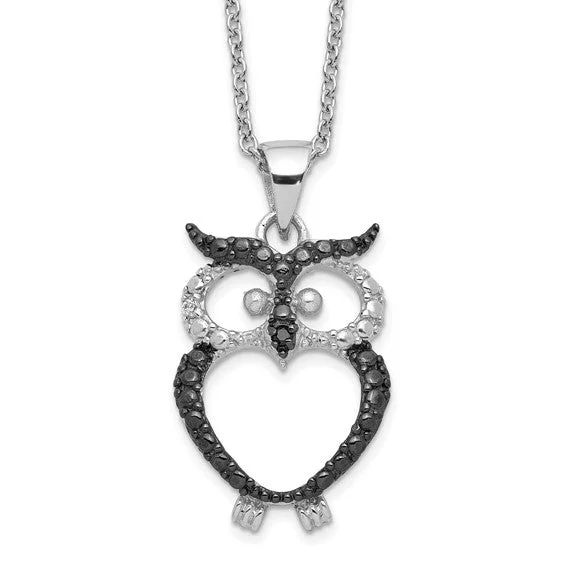 religious cross necklace for men -Cheryl M Sterling Silver CZ Black & White Owl Necklace