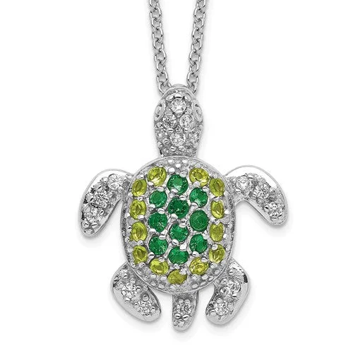 custom letter necklace for girls -Cheryl M Sterling Silver Simulated Peridot & Emerald Green Turtle Necklace