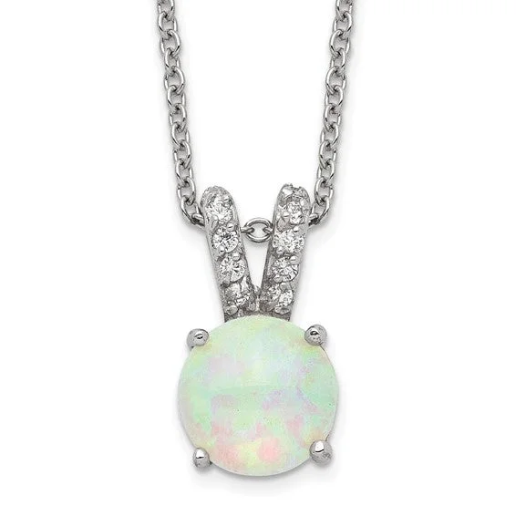 luxury gold necklace for women -Cheryl M Sterling Silver Created Opal Cabochon & CZ 18in Necklace