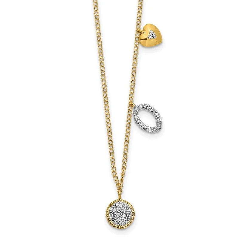 long necklace for layering -Curata 14k Gold 0.09 CTW Diamond Two Circle and Star Necklace, 16"