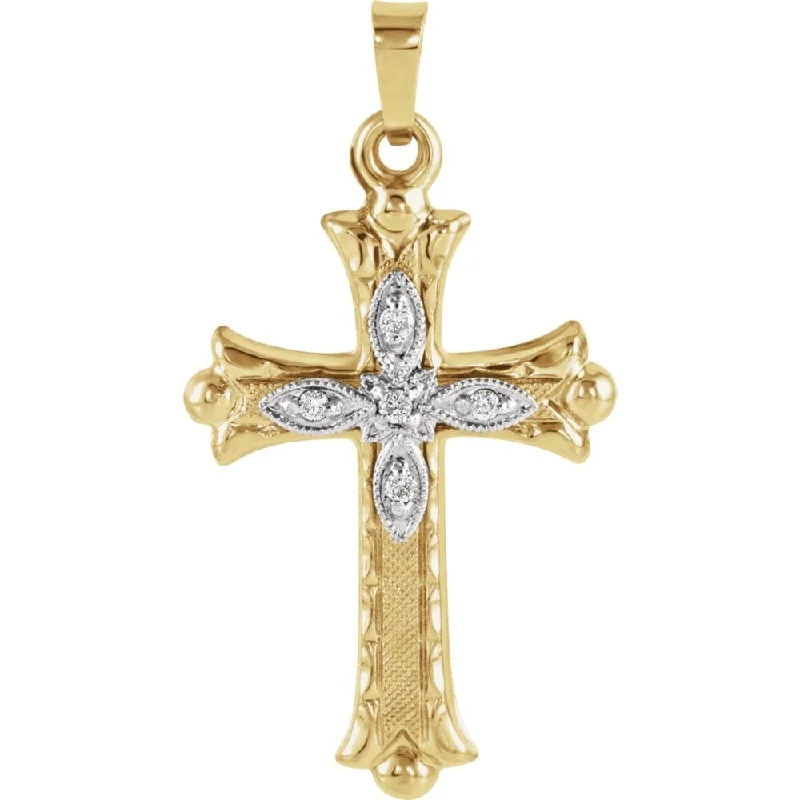 custom nameplate necklace -Curata 14k Yellow Gold 0.05 ctw Genuine Diamond Budded Cross Necklace, 16" (25.5x18mm)