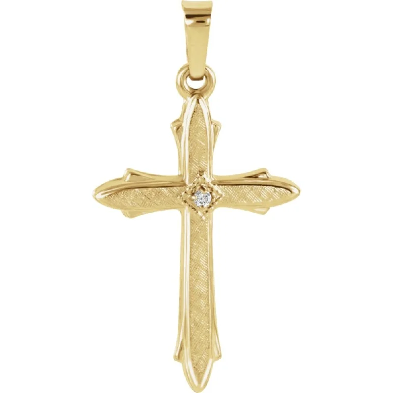 simple gold necklace for men -Curata 14k Yellow Gold Genuine Diamond Etched Cross Necklace, 16" 22.5x15.5mm