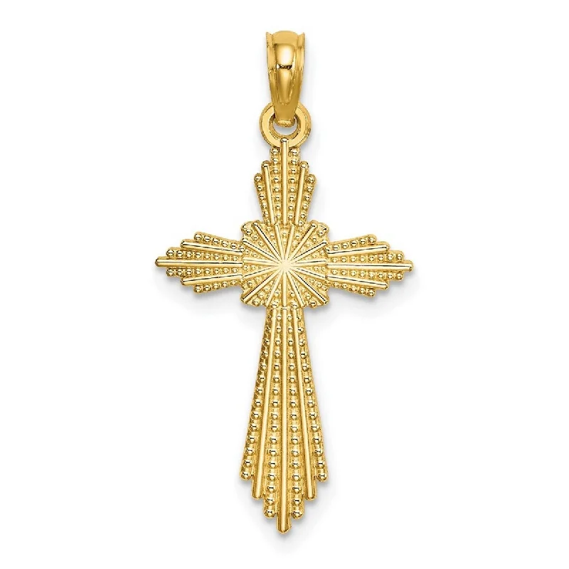 flower pendant necklace for women -Curata 14k Yellow Gold Heavily Beaded Sunburst Cross Necklace 16mm 24.2mm