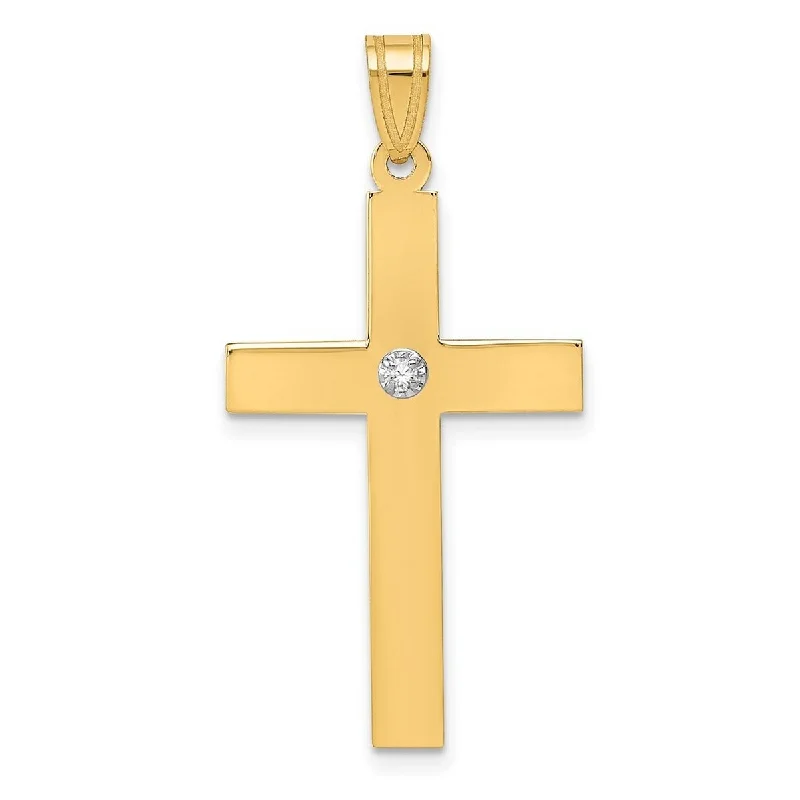 two-tone necklace for women -Curata 14k Yellow Gold Solid Prong set Flat back Polished back Polished .02ct. Diamond Cross Pendant