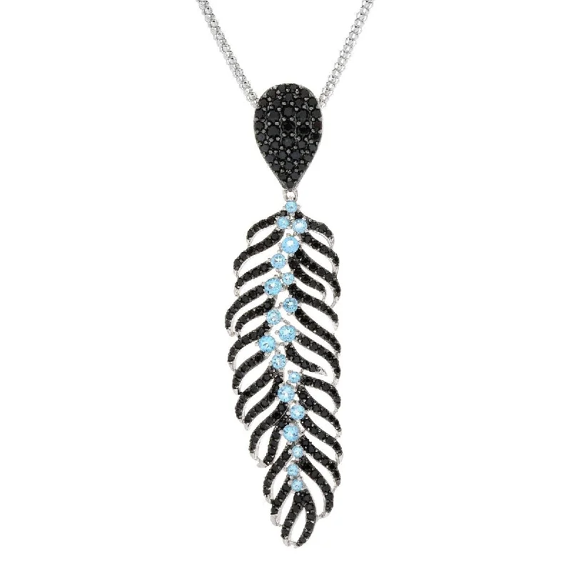 multi-layer necklace for women -Dallas Prince Sterling Silver Multi Gemstone Feather Pendant w/ 20" Chain. Collection: Classic Dallas