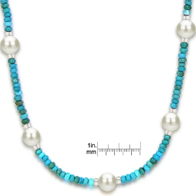 fashion jewelry necklace for women -DaVonna 10-11mm Freshwater Pearl and Turquoise Necklace