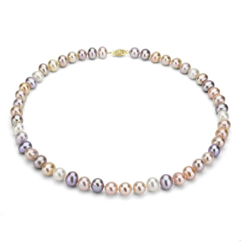 infinity necklace for couples -DaVonna 14k Gold 7-8mm Multi Pink Freshwater Pearl Necklace, 16-inch