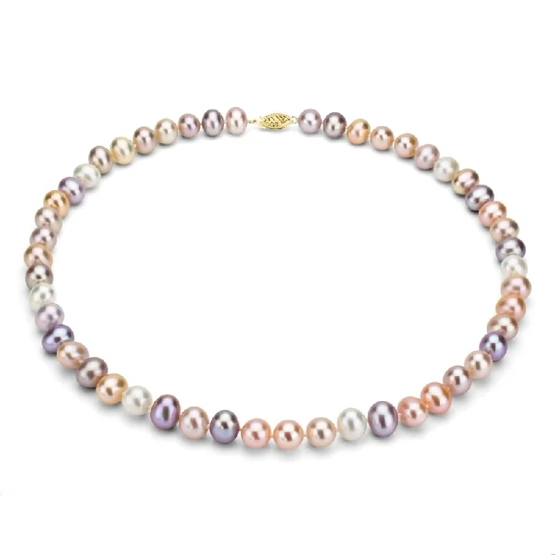 layered necklace set for women -DaVonna 14k Gold Multi Pink FW Pearl 36-inch Necklace (7-7.5 mm)