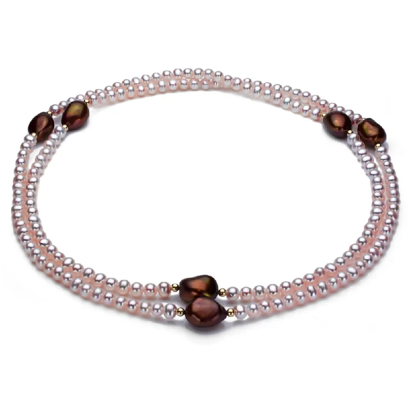 braided leather necklace for men -DaVonna 14k Gold Pink and Brown FW Pearl 36-inch Endless Necklace (4-12 mm)