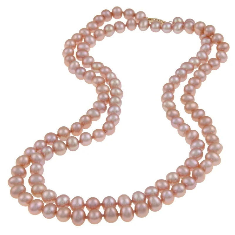 contemporary pendant necklace for women -DaVonna 14k Gold Pink FW Pearl 36-inch Necklace (6.5-7 mm)