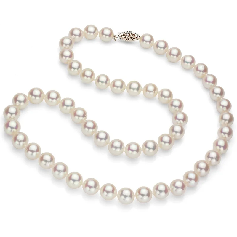 pearl necklace for brides -DaVonna 14k White Gold 8.5-9m Round AAA White Japanese Cultured Akoya Pearl Necklace