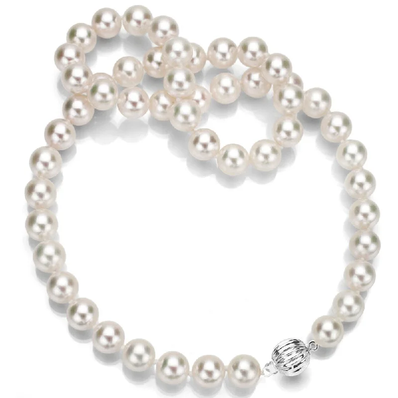 heart shaped necklace for girls -DaVonna 14k White Gold 8.5-9mm Round AAA White Japanese Akoya Pearl Necklace