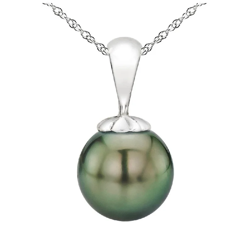 zodiac sign necklace for gifts -DaVonna 14k White Gold 8-9mm Round Black Tahitian High Luster Pearl Pendant Necklace, 18"