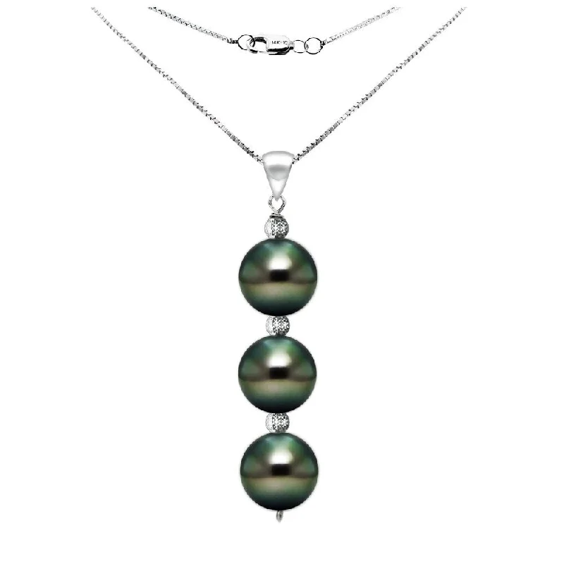 custom letter necklace for girls -DaVonna 14k White Gold Black Tahitian Pearl and Beads Pendant Necklace