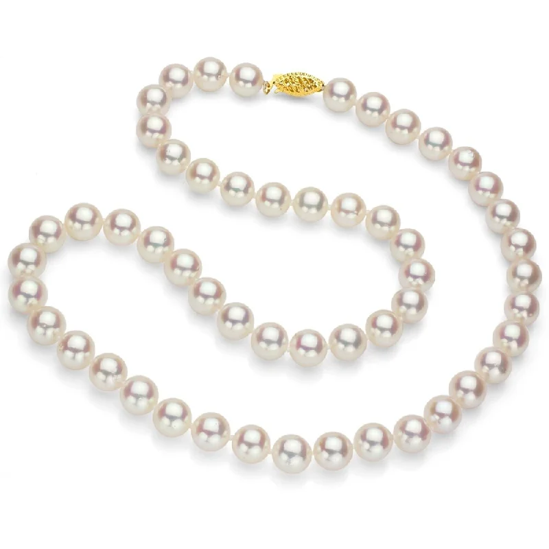 thick chain necklace for men -DaVonna 14k Yellow Gold 6.5-7MM Round AAA White Japanese Cultured Akoya Pearl Necklace