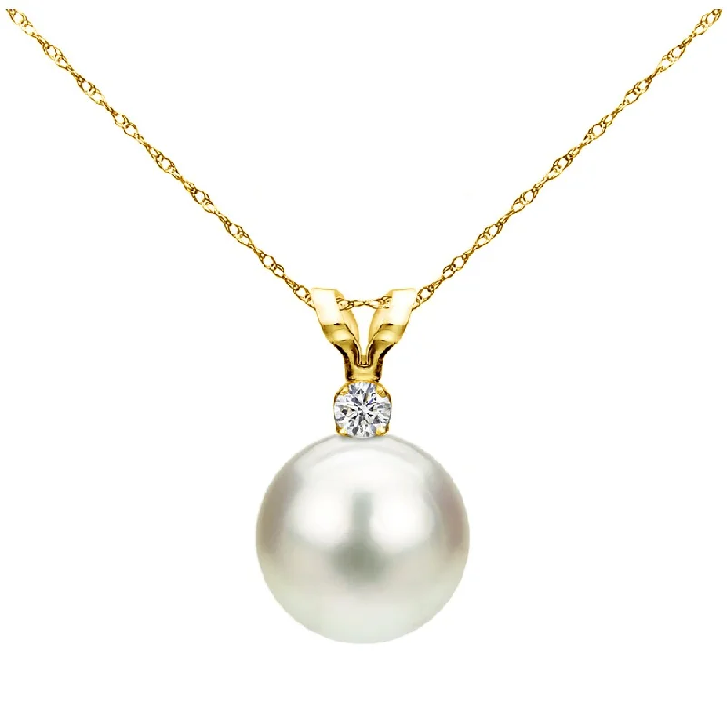 elegant gold necklace for special occasions -DaVonna 14k Yellow Gold 7-7.5mm Freshwater Cultured Pearl .01 CTTW Diamond Chain Pendant Necklace 18 inch