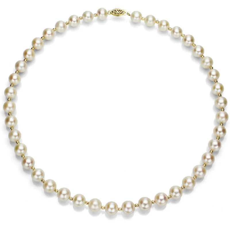 birthstone necklace for birthday gifts -DaVonna 14k Yellow Gold 9-10 mm White Freshwater Pearl Necklace with Sparkling Beads, 18"