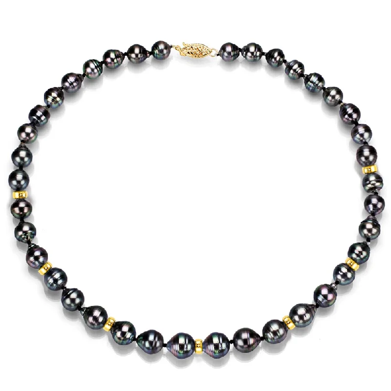 silver heart necklace for women -DaVonna 14k Yellow Gold Black Baroque Tahitian Pearl and Beads Necklace